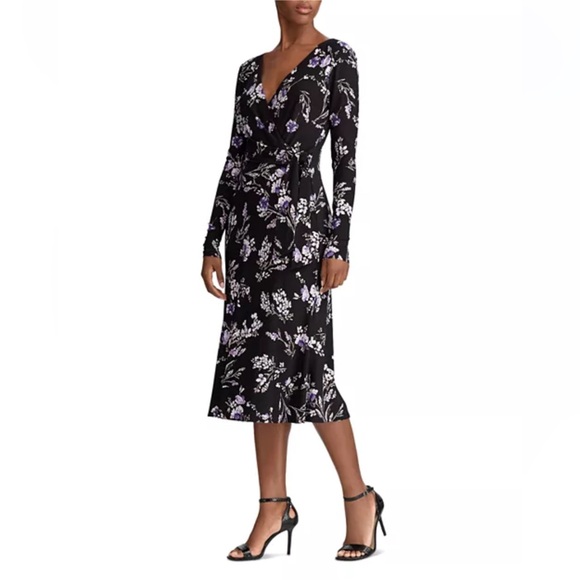Lauren Ralph Lauren Dresses & Skirts - Ralph Lauren floral wrap style dress. Size 12. Black and floral. EUC.